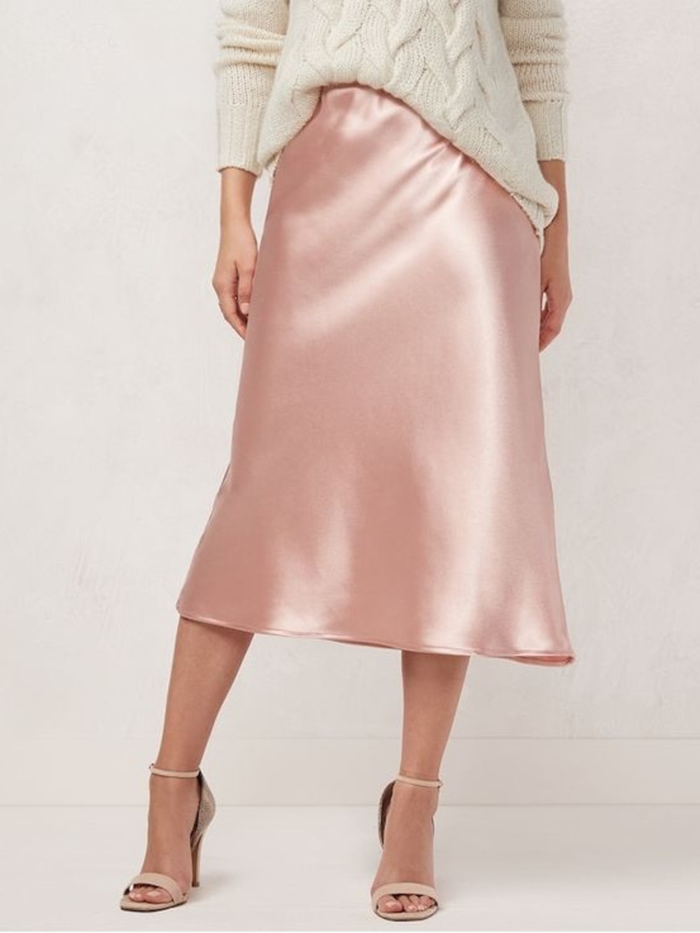*NWT* LC Lauren Conrad Rose Blush Satin Midi Skirt
